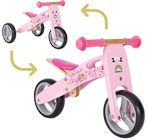 BIKESTAR Draisienne Enfants et Tricycle en Bois pour garçons et Filles de 18 Mois | Vélo sans pédales Mini (2 et 3 Roues) 7 Pouces | Rose