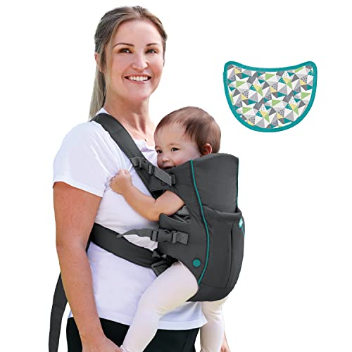 INFANTINO Porte bébé Swift Classic Gris avec poche - 2 modes de portage - Bavoir amovible inclus - bretelles et sangles réglables - Dès la naissance - 3,6 à 11,3Kgs