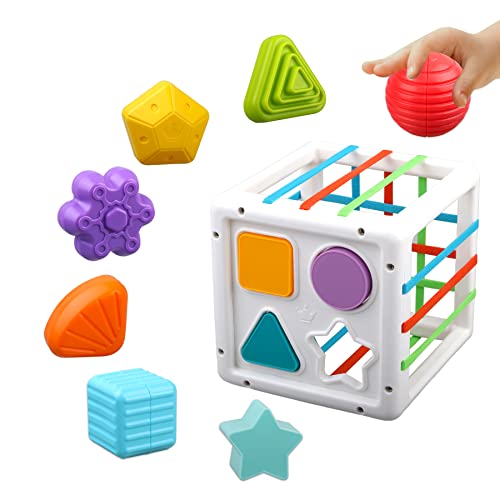 Cube d'activité Bébé Module Motricité - Jouet Sensoriel Eveil - Jeux Educatif Montessori - Jouets Blocs de Tri des Formes - Cadeau de Bain pour Bebe Enfant 6 9 12 18 Mois 1 An 2 Ans Garçon Fille