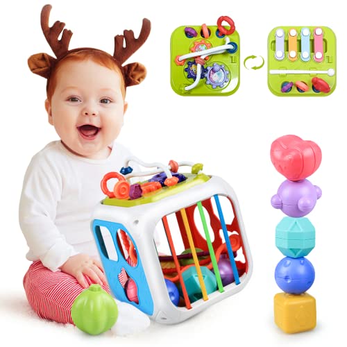 Kizmyee Jouet Montessori 1 an, Colorés Jouets Sensoriels Cube d'activité Bébé toupie Ventouse avec 6 Formes Multisensorielles, Cube Montessori Cadeau pour Bebe Enfant Garçon et Fille 1 2 3 Ans