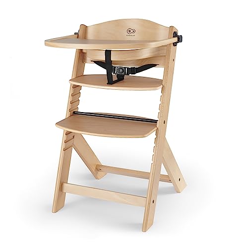 Kinderkraft ENOCK Chaise Haute d'alimentation Bébé, 3 en 1, en Bois Naturel, Évolutive, Réglable, Puericulture, Avec Plateau, Très Solide, Design Universel, Avec Accessoires