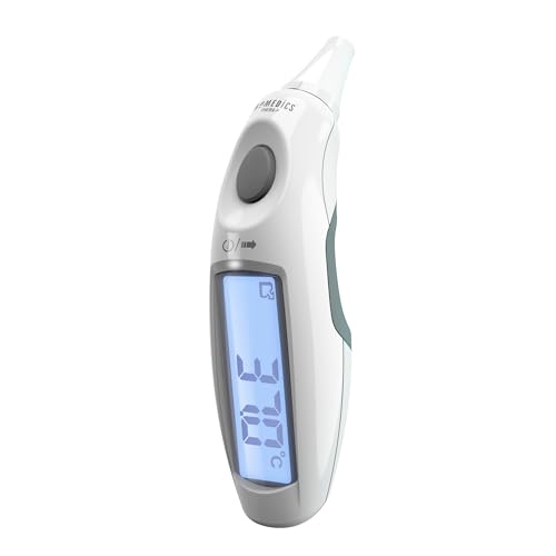 HoMedics Thera-P Thermomètre auriculaire médical avec grand écran facile à lire – Prise de température instantanée dans l’oreille pour bébés, enfants, adultes – Alarme fièvre – 10 mémoires