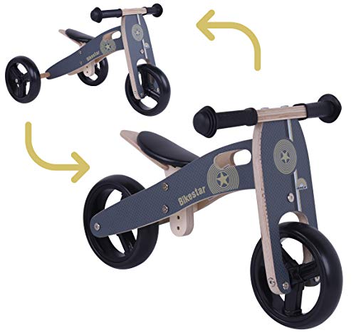 BIKESTAR Draisienne Enfants et Tricycle en Bois pour garçons et Filles de 18 Mois | Vélo sans pédales Mini (2 et 3 Roues) 7 Pouces | Noir