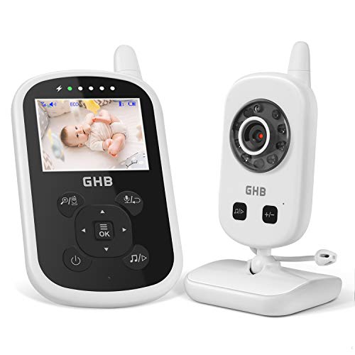 GHB Babyphone Caméra Bébé Moniteur 2,4 inches LCD Babyphone Vidéo Bébé Surveillance 2,4 GHz Capteur de Température Communication Bidirectionnelle Vision Nocturne 480p