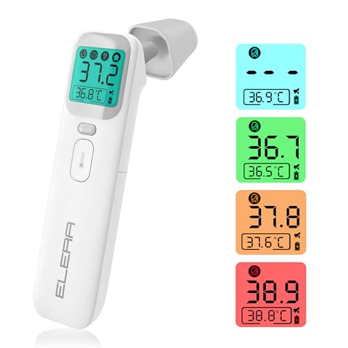 ELERA Thermomètre Frontal,Convient aux Enfant, Mesure sans Contact,Commutation Multimode,avec Mode Silencieux et Écran D'affichage de la Température à 4 Couleurs