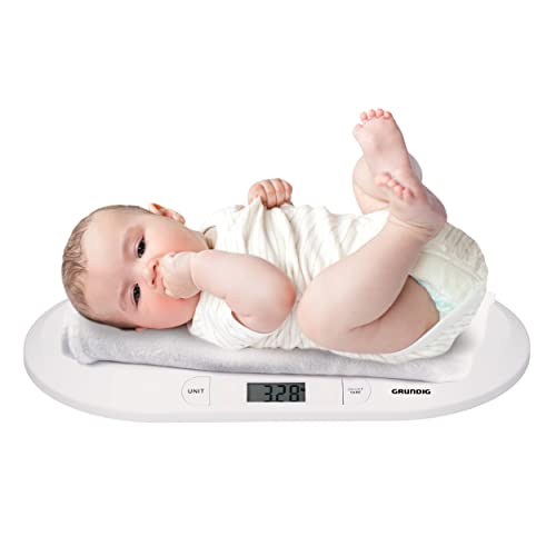 Grundig Pèse Bébés - Balance de Precision à 10 Gr - Pese Personne Max 20 Kg - Pese Bebe Fonction de Tarage - Balance Bebe Electrique - Blanc