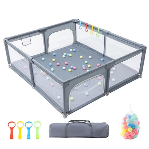 YAZOCO Parc Bébé,150x180cm, modulable, grand parc pour enfant en bas âge, Balle marine sac de rangement, crochet, pour la maison (150x180cm)