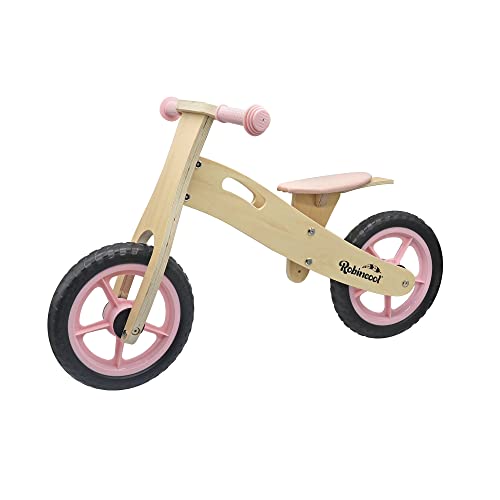 Robincool Vélo sans Pédales Montessori Little Pilot 85x37x52 cm Draisienne en Bois Éco Réglable 3 Hauteurs Couleur Rose