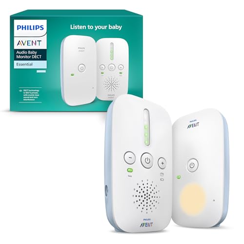 Philips Avent DECT - Écoute-bébé audio bidirectionnel, sans interférence, portée de 330 mètres, autonomie de 24 heures, mode Smart ECO, veilleuse, SCD503/26