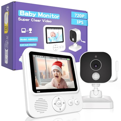 OBVHNUA Babyphone Camera 2,8 Pouces Caméra Bebe 720P IPS LCD Baby Phone Vidéo 2000mAh USB-C Moniteur avec 2-4X Zoom VOX Vision Nocturne Communication Bidirectionnelle Capteur de Température Berceuses
