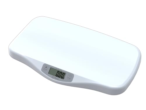 Balance pour Bébé avec Fonction de Maintien, Balance Numérique pour Nouveau-Nés avec une Haute Précision de 5 g, Capacité Maximum de 20 Kg - Unité de Mesure KG, LB, OZ - Couleur Blanche