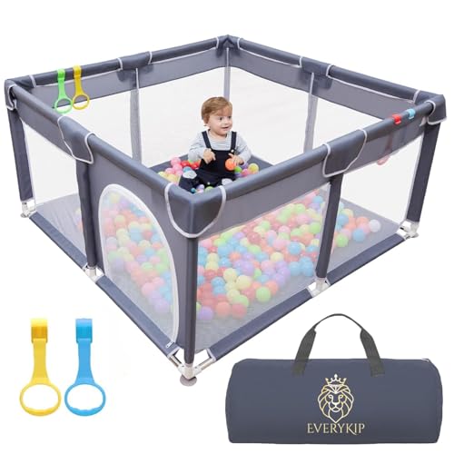 EveryKip® Parc Bebe 120x120CM | Parc Enfant Modulable | Barriere Parc Bébé Parc de Jeux | Anneaux Inclus (Sans Tapis)