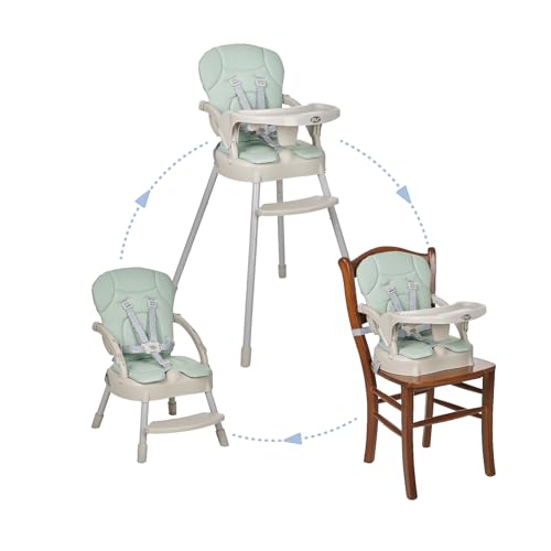 MS - Chaise haute Spoon convertible en rehausseur et chaise - 3 en 1 - Chaise haute pliante ms avec assise rembourrée - Vert