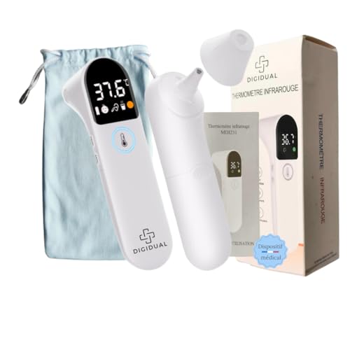 DigiDual Thermomètre Infrarouge Médical Auriculaire et Sans Contact – Certifié CE IEC 60601‑1, Précis & Rapide, Pour Toute la Famille, Notice FR incluse