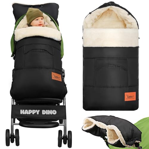 EAQ Chancelière Universelle pour Poussettes Chancelière pour Bébé Fermeture éclair Bidirectionnelle Amovible Doublée de Polaire (Noir + Gants 1)