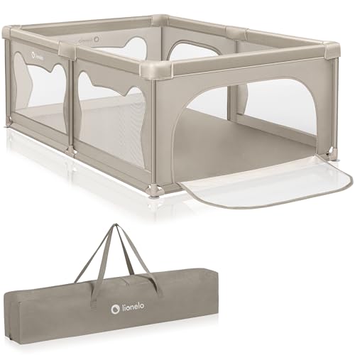 LIONELO WILLOW Parc pliant pour bébé, de 0 à 48 mois, grand espace 120 cm x 180 cm x 68 cm, parc pour bébé avec filet respirant, 2 entrées latérales zippées