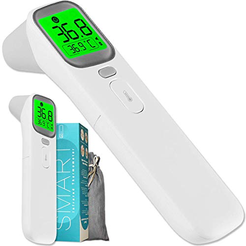 Thermomètre frontal et auriculaire infrarouge sans contact, lecture instantanée, alarme de fièvre et fonction de mémoire pour enfants