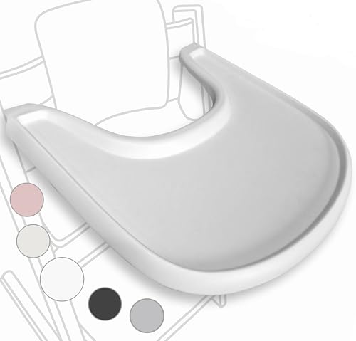Plateau de chaise haute compatible avec la chaise Stokke Tripp Trapp – ne permet pas l’utilisation de plats à ventouse – design ergonomique incurvé, Blanc mat, sans BPA, facile à monter