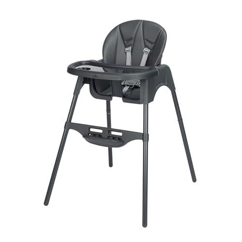 Bebeconfort Meely Plus, chaise haute bébé 2-en-1, 6 mois - 3 ans, coussin rembourré, chaise enfant légère (4 kg), repose-pieds et tablette réglables, dossier inclinable d'une main, Tinted Graphite