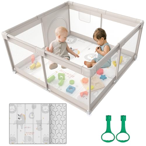 Cafolatt Parc Bébé, Modulable 120x120cm avec Matelas, Pliable pour Enfants 0-24 Mois - Aire de Jeu Sécurisée Maison, Tapis Anti-Dérapant Intérieur