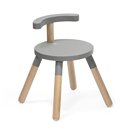 Stokke Chaise MuTable, Gris tempête - Version 2023 - Hauteur d'assise réglable et Dossier Amovible - Fabriquée en Bois de hêtre - pour Les Enfants de 1,5 à 8 Ans