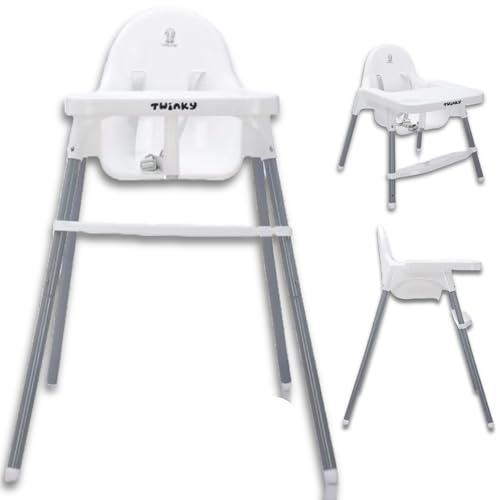 Twinky Baby ECO Chaise Haute, Chaise d'Alimentation Bébé Réglable avec Dossier Inclinable et Table Amovible, pour 6 à 36 Mois, Blanc