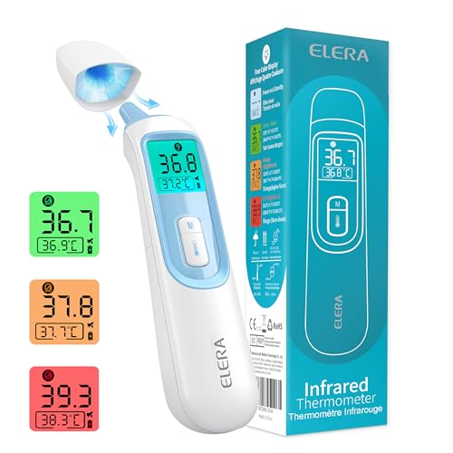 ELERA Thermomètre auriculaire pour bébé sans contact avec 4 modes de mesure, thermomètre numérique avec fonction silencieuse et mesure rapide en 1 seconde