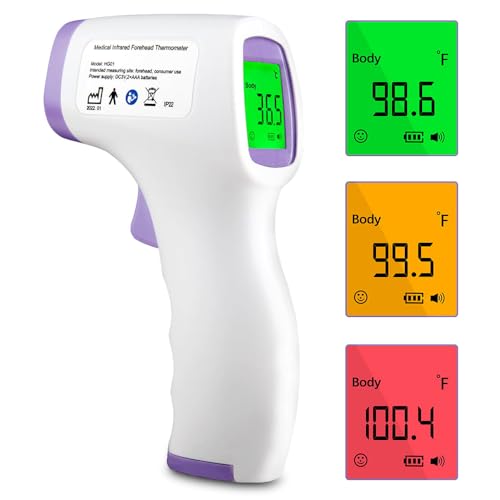 Thermomètre Frontal, Thermomètre Frontal Infrarouge avec Alerte Fièvre, Thermomètre Digital Sans Contact avec Fonction Mémoire, °C/°F, Thermometre Frontal Bebe et Adulte
